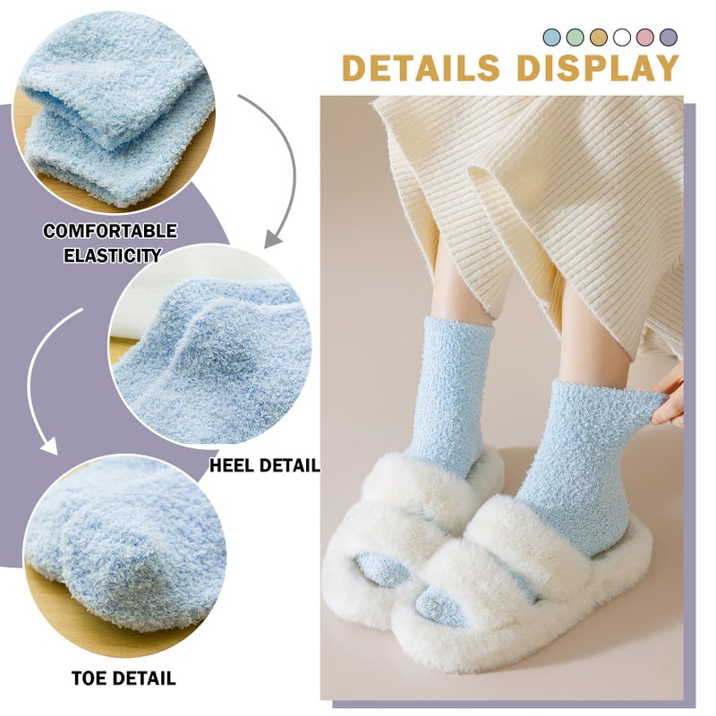 TOCONFFON Women's Cozy Fluffy Fuzzy Socks Plush Home Sleep Slipper Socks - Warm Cozy Gifts Ideas for Women 5,6,7,8 Pairs(7 Solid Color) - Image 4